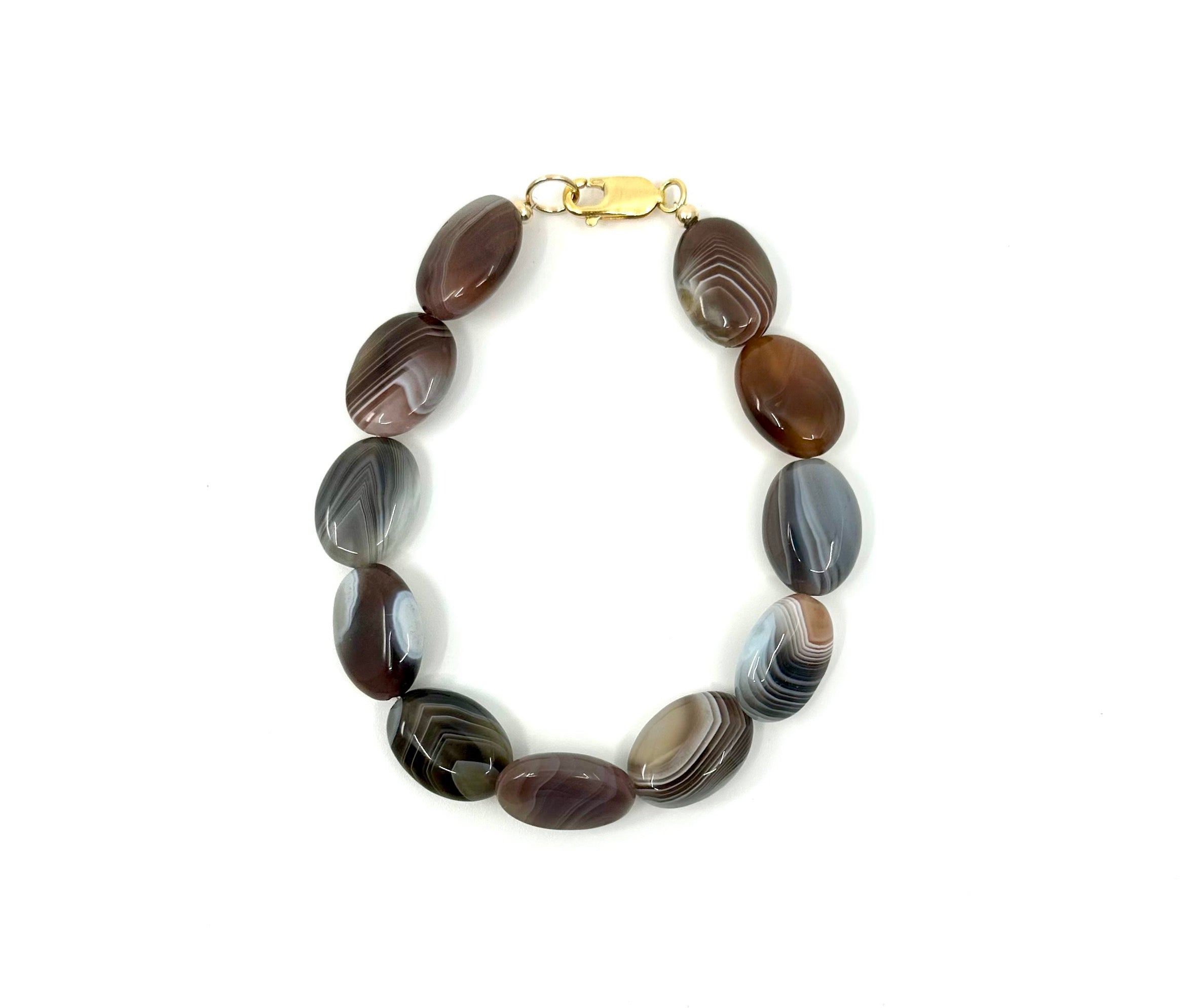 Elegant Botswana agate bracelet by rraine featuring natural Botswana agate stones and a gold-filled clasp, available in 7 inches and 8.5 inches in length