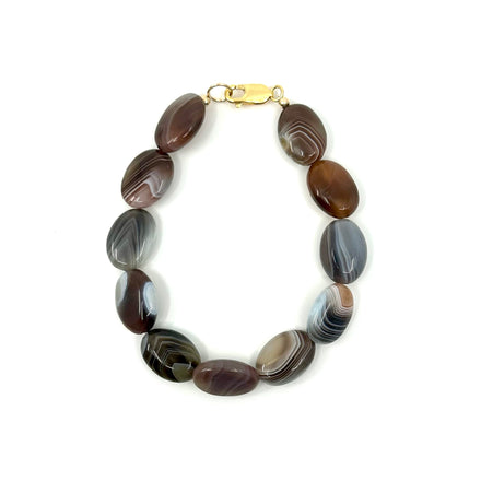 Elegant Botswana agate bracelet by rraine featuring natural Botswana agate stones and a gold-filled clasp, available in 7 inches and 8.5 inches in length