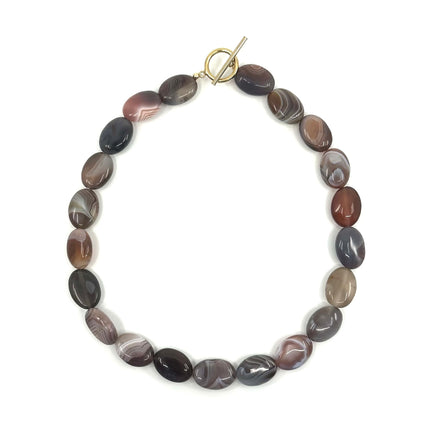 Elegant Botswana agate choker by rraine featuring natural Botswana agate stones and a gold-filled clasp, measuring 15 inches in length.