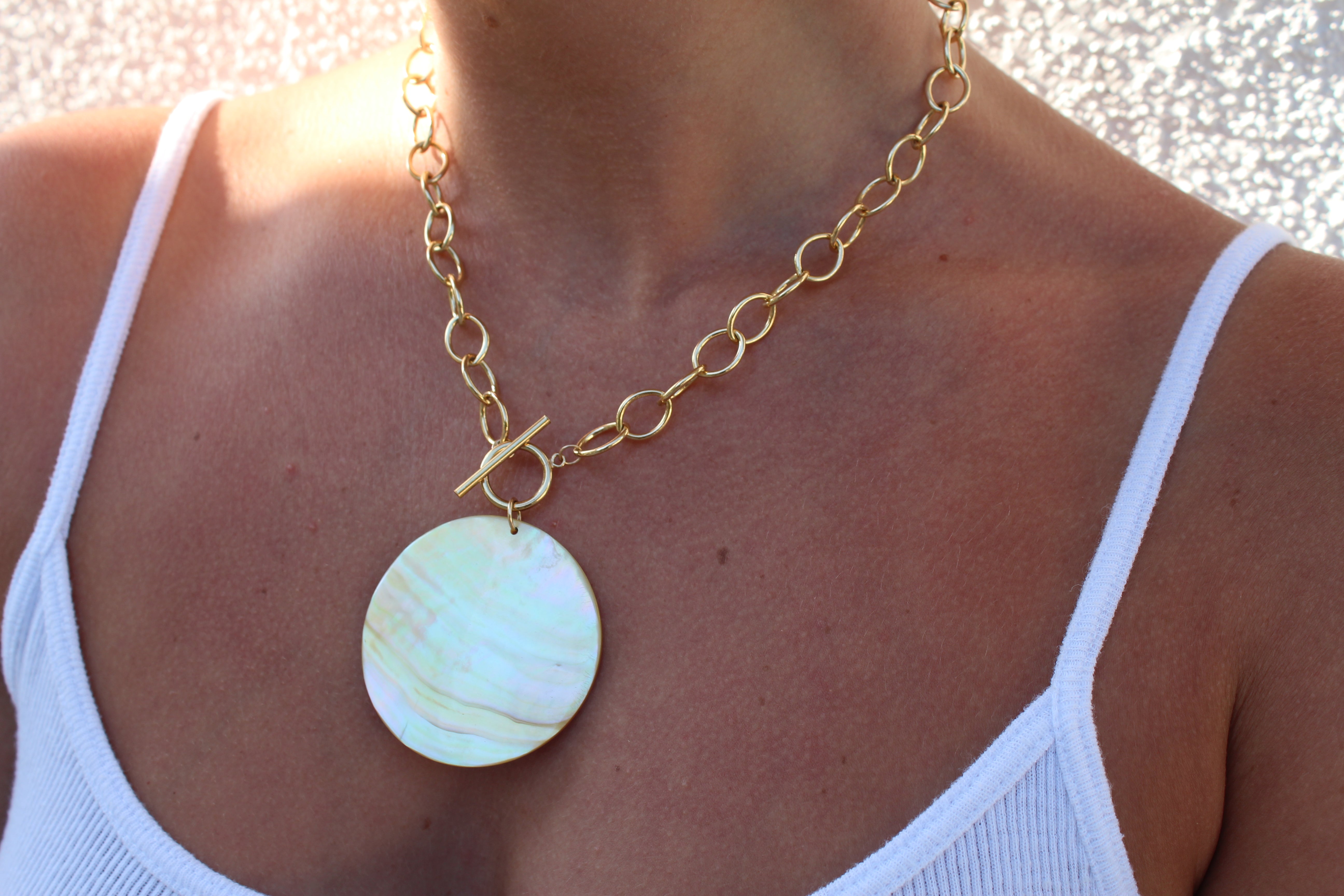 mother of pearl coin necklace