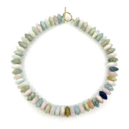 Multi-color aquamarine choker with gold-filled clasp, 16" length