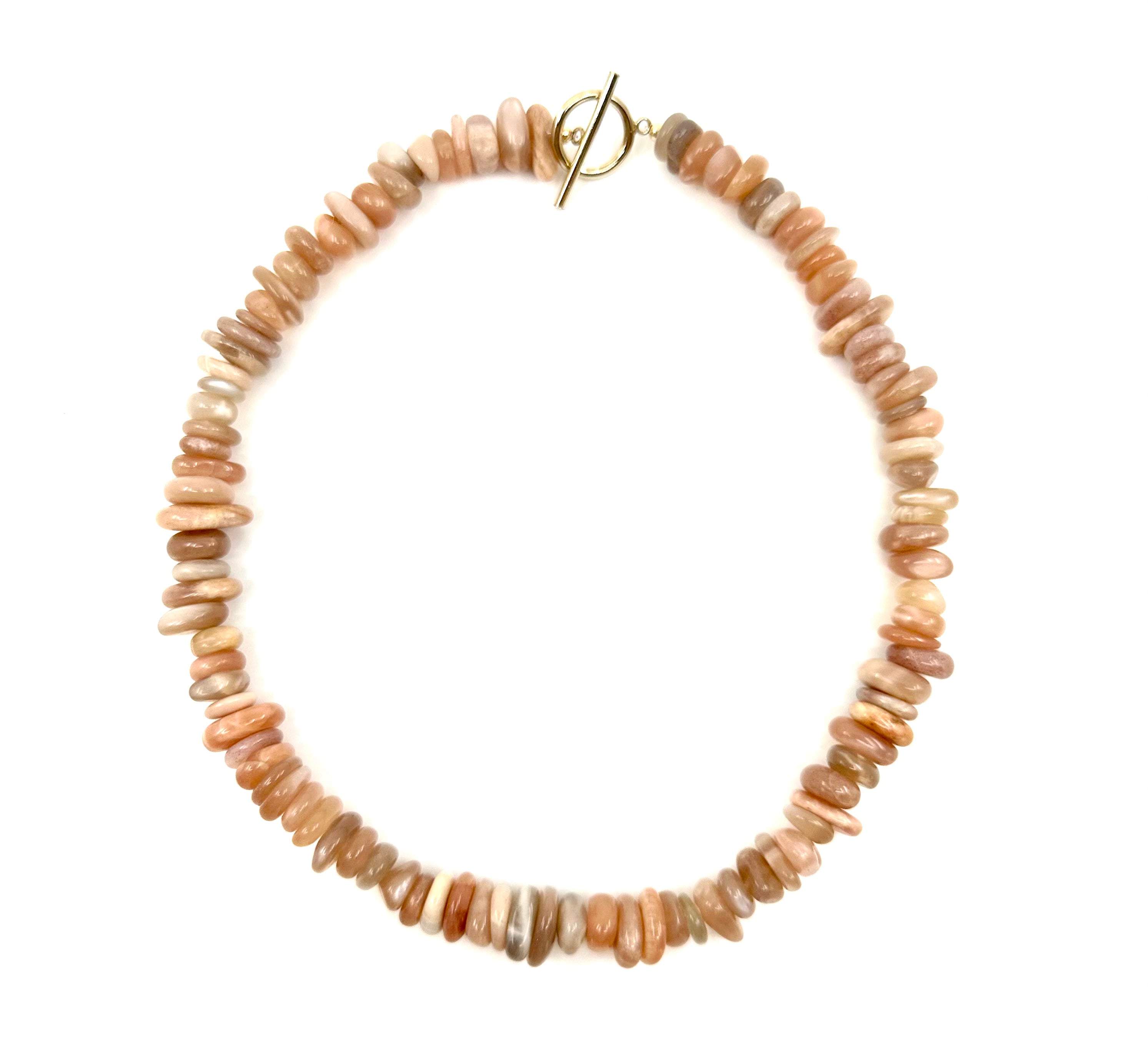 Sunstone choker with a 16'' gold-filled clasp, featuring polished sunstone beads.