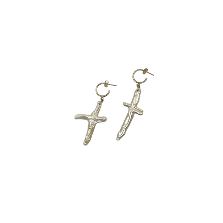 pearl cross hoops