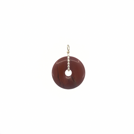 Red jasper pendant with gold-filled details and pearls, 40mm in size, designed to pair with a thin pearl choker.