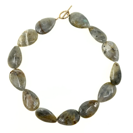 Elegant labradorite choker by rraine featuring natural labradorite stones and a gold-filled clasp, measuring 15.75 inches in length