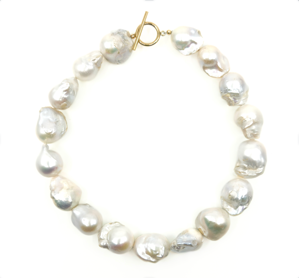 Elegant pearl choker necklace with gold-filled clasp, 15" length, by rraine.