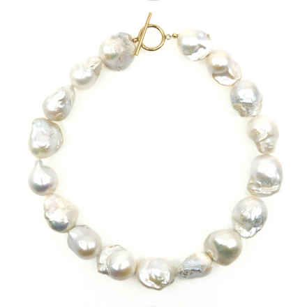 Elegant pearl choker necklace with gold-filled clasp, 15" length, by rraine.