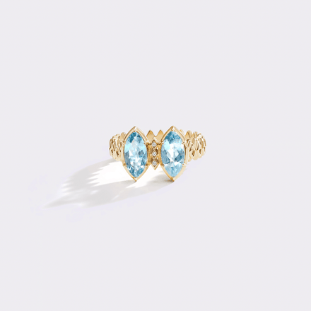 DOUBLE MARQUISE BUTTERFLY RING / AQUAMARINE - rraine