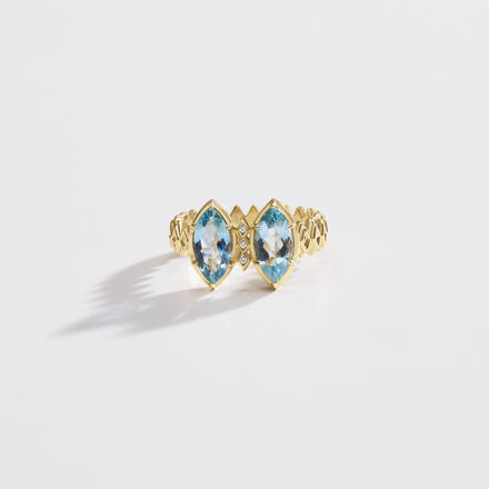 DOUBLE MARQUISE BUTTERFLY RING / AQUAMARINE / GOLD - rraine