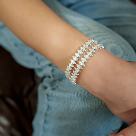 stackable sterling silver bracelet with diamonds
